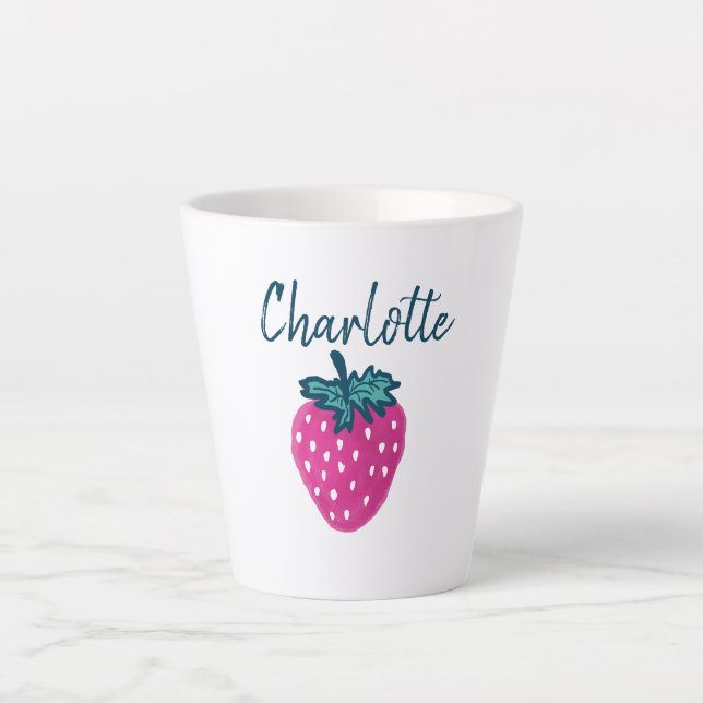 Cute Strawberry Fruit Custom Name  Latte Mug (Front)