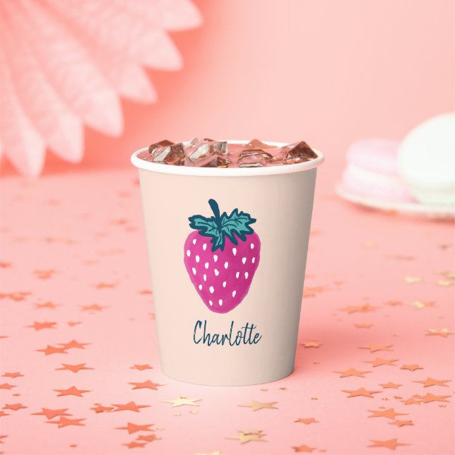 Cute Strawberry Fruit Custom Name  Paper Cups (Insitu)
