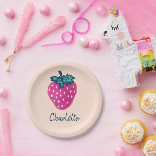 Cute Strawberry Fruit Custom Name Paper Plate