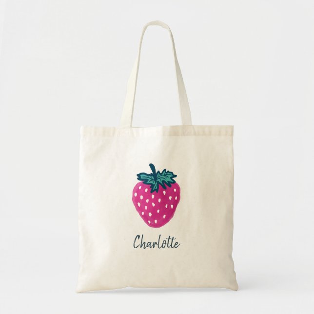 Cute Strawberry Fruit Custom Name  Tote Bag (Front)