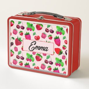 Cute Strawberry Fruit Kids Metal Lunch Box
