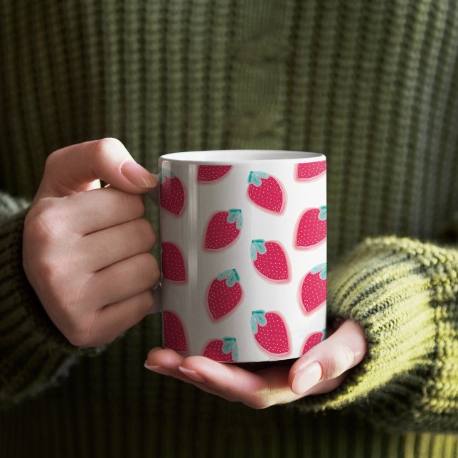 Cute Strawberry Fruit Pattern Coffee Mug (Strawberry Pattern Mug)