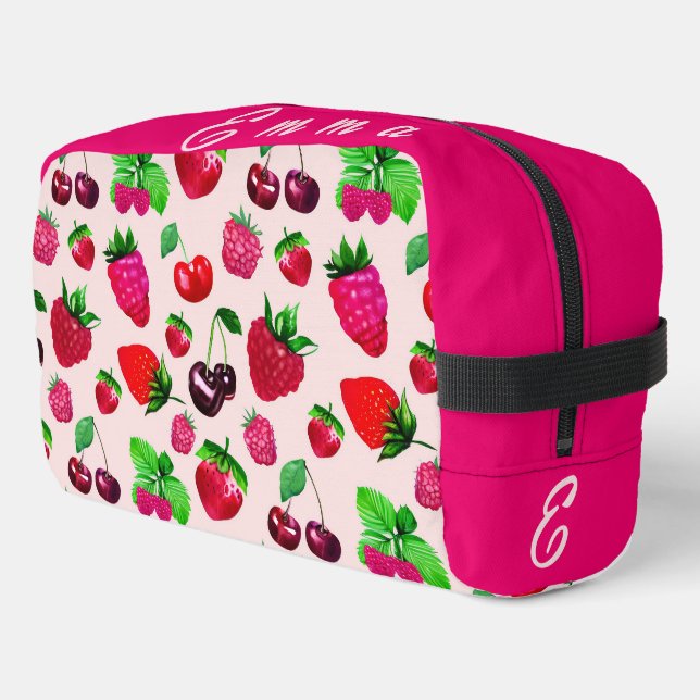 Cute Strawberry Fruit Pattern Custom Name Dopp Kit (Left Corner)