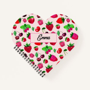 Cute Strawberry Fruit Pattern Custom Name Kids Notebook