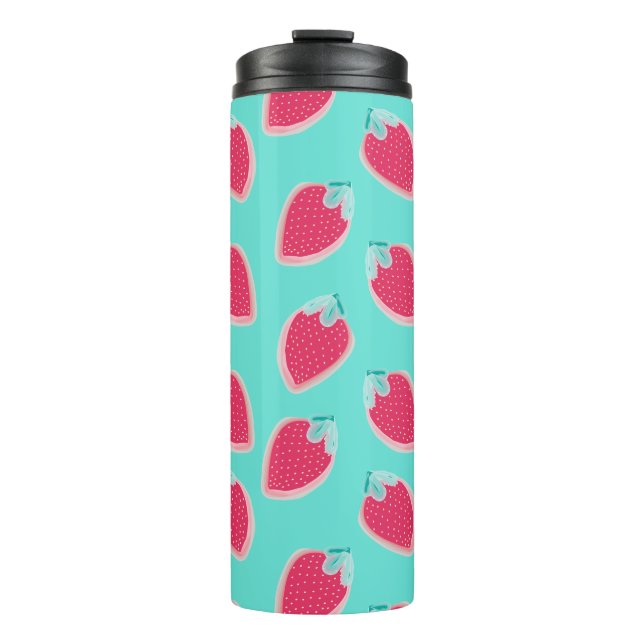 Cute Strawberry Fruit Pattern Thermal Tumbler (Front)