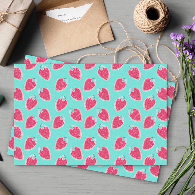 Cute Strawberry Fruit Pattern Tissue Paper (Blue and Pink Strawberry Pattern Tissue Paper Sheets)