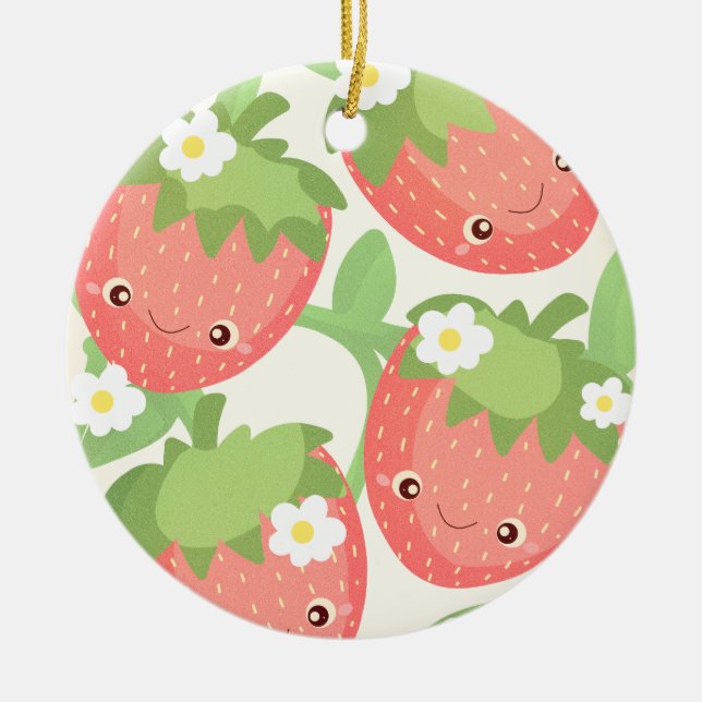 Cute Strawberry Garden  Ceramic Tree Decoration (Front)