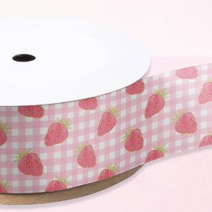 Cute Strawberry Gingham Satin Ribbon