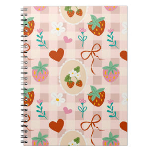 Cute Strawberry Gingham Seamless Pattern Notebook