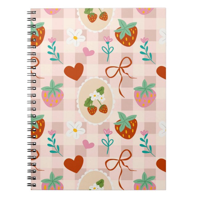 Cute Strawberry Gingham Seamless Pattern  Notebook (Front)