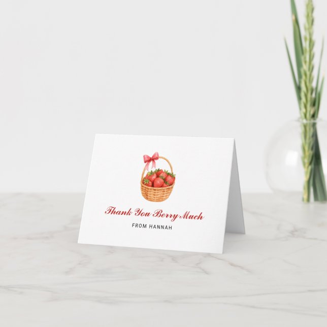 Cute Strawberry Girl Baby Shower Berry Much Thank You Card (Front)