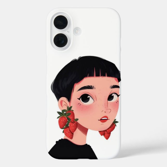 Cute Strawberry Girl iPhone Case Kawaii Gift  (Back)