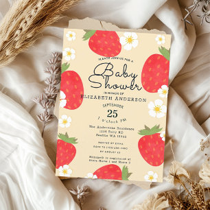 Cute Strawberry Girl's Baby Shower Invitation
