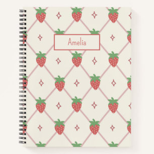 Cute Strawberry Grid Personalised Name Notebook