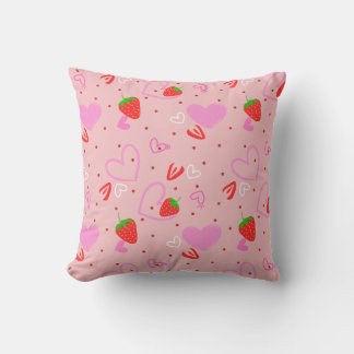 Cute Strawberry & Hearts Seamless Pattern Cushion