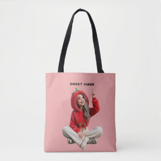 Cute strawberry hoodie girl sweet vibes tote bag