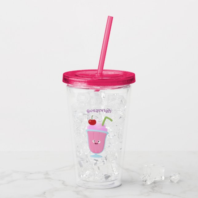 Cute strawberry ice cream sundae cartoon acrylic tumbler (Back Ice)