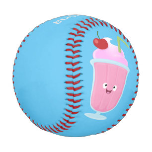 Cute strawberry ice cream sundae cartoon baseball