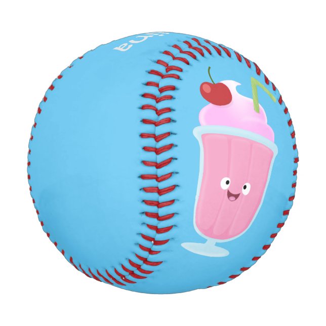 Cute strawberry ice cream sundae cartoon baseball (Angled)