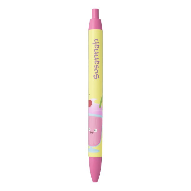 Cute strawberry ice cream sundae cartoon black ink pen (Front Vertical)