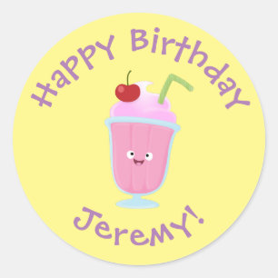 Cute strawberry ice cream sundae cartoon classic round sticker
