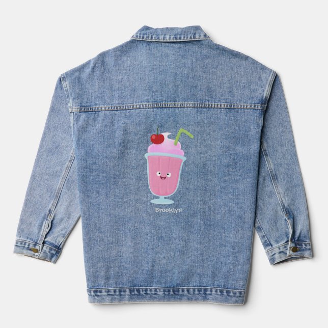 Cute strawberry ice cream sundae cartoon denim jacket (Back)