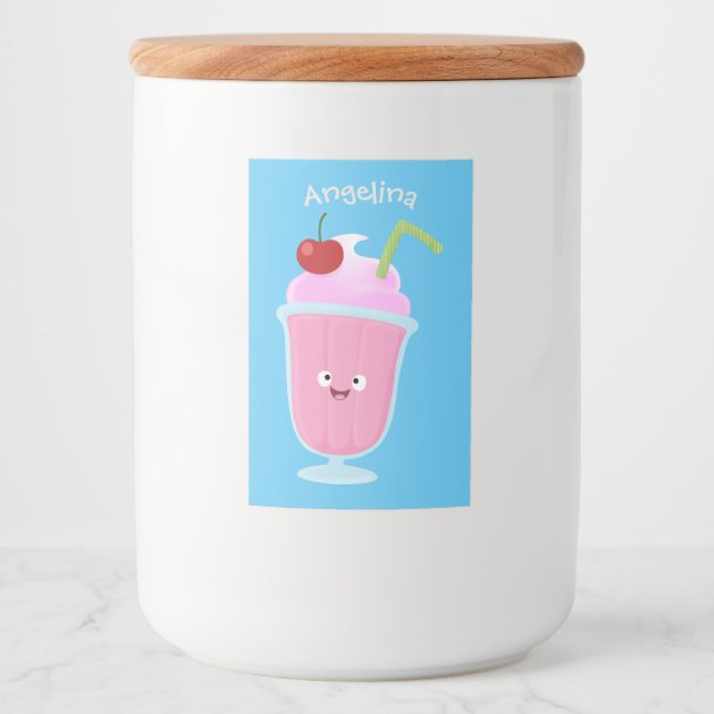 Cute strawberry ice cream sundae cartoon food label (Front)