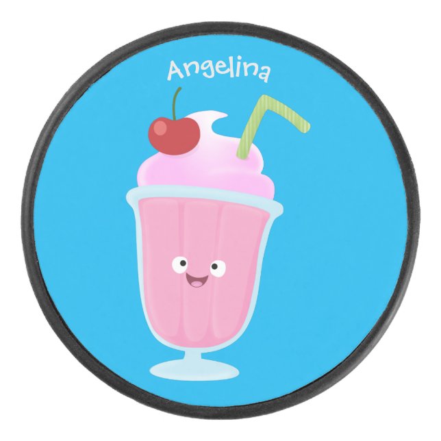 Cute strawberry ice cream sundae cartoon hockey puck (Front)