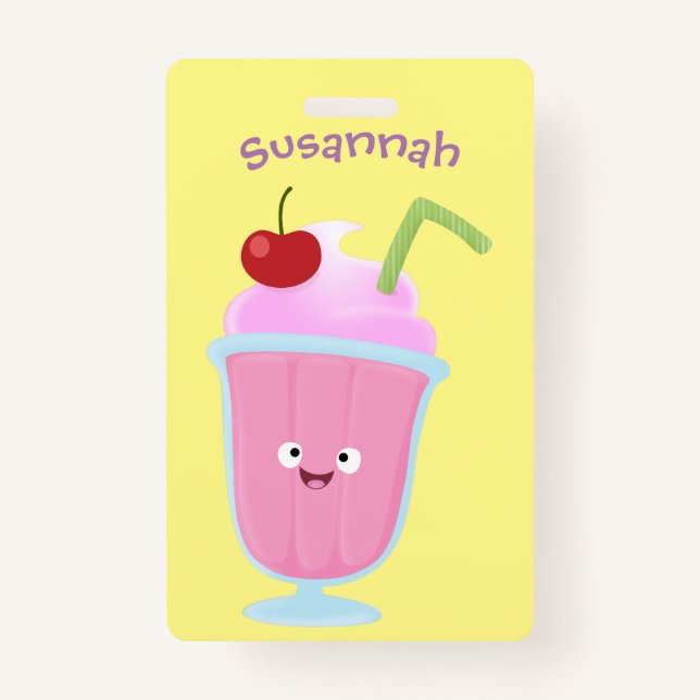 Cute strawberry ice cream sundae cartoon ID badge (Front)