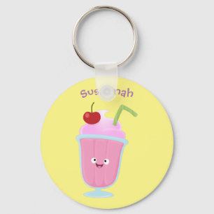 Cute strawberry ice cream sundae cartoon key ring