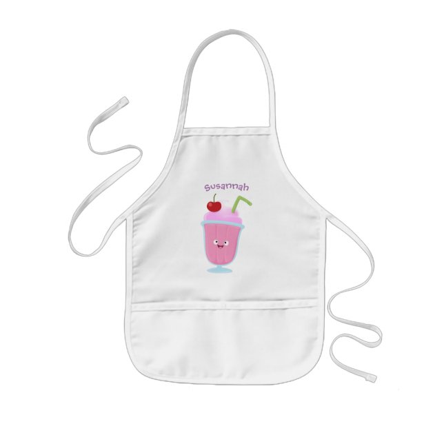 Cute strawberry ice cream sundae cartoon kids apron (Front)