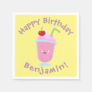 Cute strawberry ice cream sundae cartoon napkin