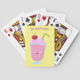 Cute strawberry ice cream sundae cartoon playing cards