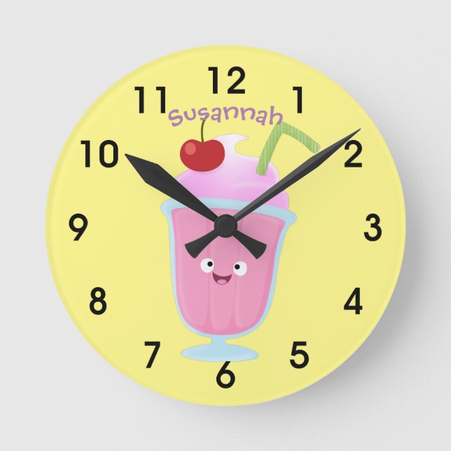 Cute strawberry ice cream sundae cartoon round clo round clock (Front)