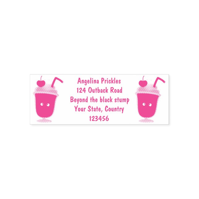 Cute strawberry ice cream sundae cartoon self-inking stamp (Design)