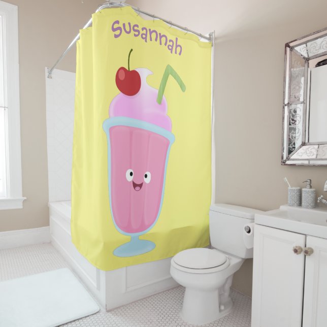 Cute strawberry ice cream sundae cartoon shower curtain (In Situ)