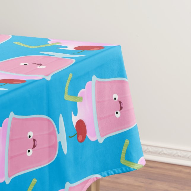Cute strawberry ice cream sundae cartoon tablecloth (In Situ)