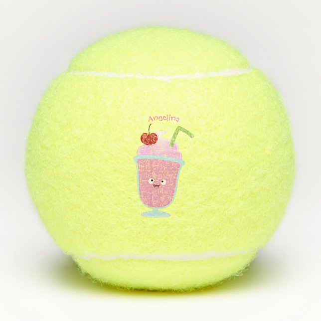Cute strawberry ice cream sundae cartoon tennis balls (Front)
