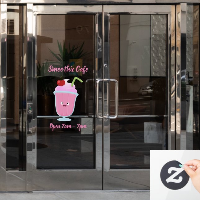 Cute strawberry ice cream sundae cartoon window cling (Office Door)