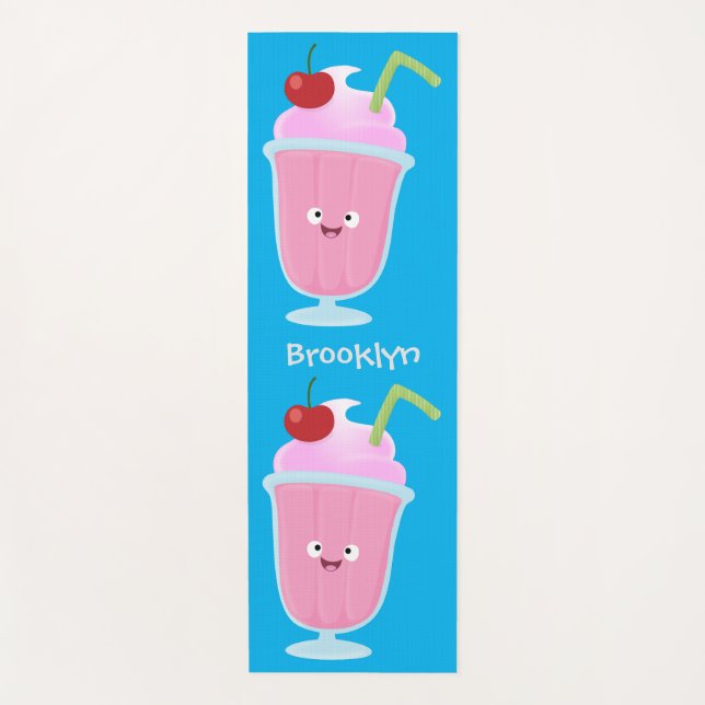 Cute strawberry ice cream sundae cartoon yoga mat (Front)