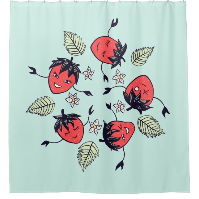 Cute Strawberry Kawaii Fruit Shower Curtain (Front)