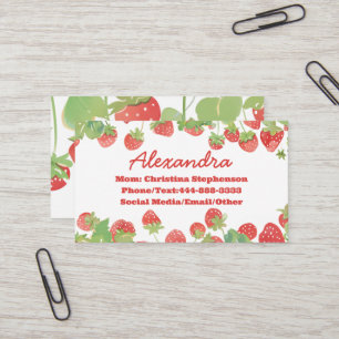 Cute Strawberry Kids Girls Name Play Date Calling Business Card