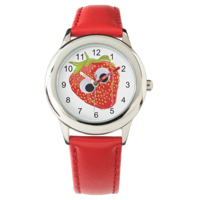 Cute Strawberry Kids Watch Red Strap (Front)