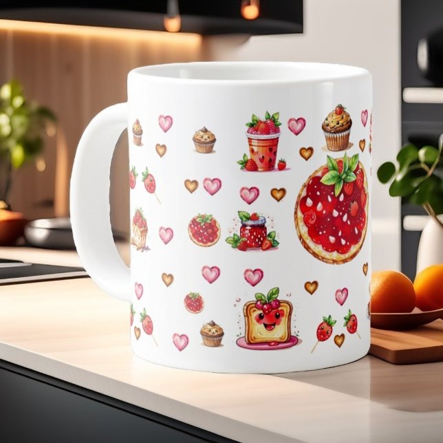 Cute Strawberry 💗🍓🥨  Large Coffee Mug (Creator Uploaded)