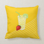 Cute Strawberry Limeade Juicy Drink Cushion<br><div class="desc">This cute yellow chevron zigzag pattern glass of lemonade with lime slice and strawberry on neon orange and stripes is perfect for the summer season. It's cool and trendy design is great for any fun loving and stylish female. Enjoy this refreshing print for your next gift or occasion!</div>