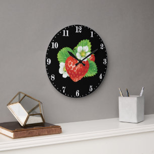 Cute strawberry lovers kitchen decor large clock