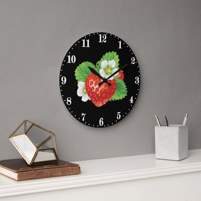 Cute strawberry lovers kitchen decor large clock (Office)