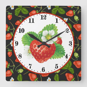 cute strawberry lovers kitchen square wall clock