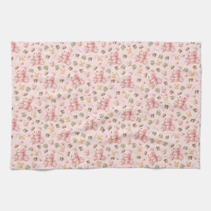 Cute Strawberry Macaron Teddy Bear and Berries Tea Towel