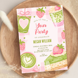 Cute strawberry matcha sweet invitation